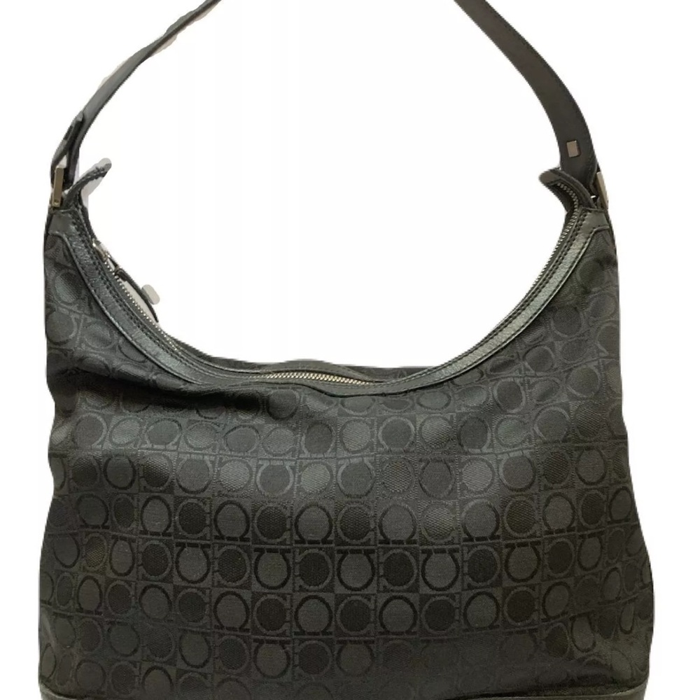 Salvatore Ferragamo Black Monogram Hobo Bag with Curved Design